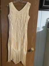 Metme Vintage Style Women's Small  Fringe Dress Beige Beaded Néw With Tags