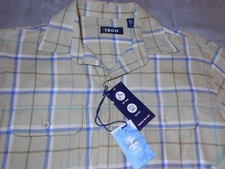 NEW IZOD size S small FLANNEL shirt tan blue EASY CARE SOFT TOUCH men's mens NWT