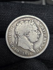 1816 George III Shilling Coin, 0.925 Silver