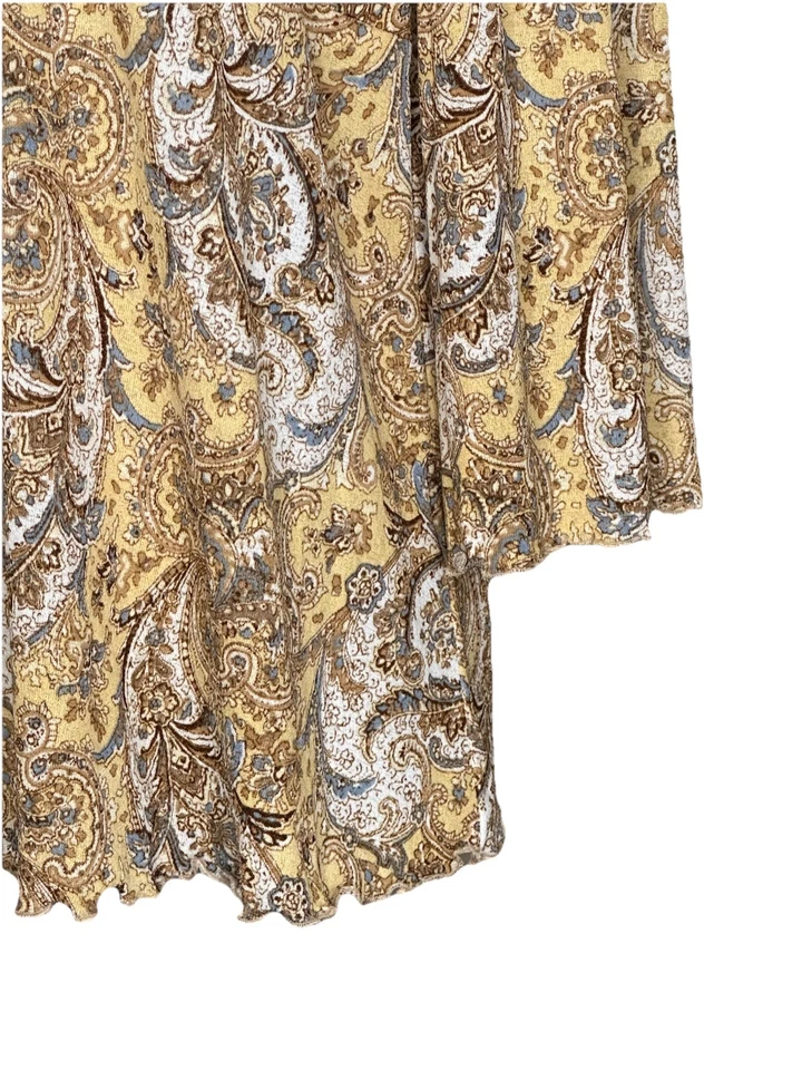 Top Estampado Paisley De Colección Amarillo Marrón Mangas Campana Divididas Bebé Muñeca Tejido Elástico Y2K Foto 4 de 4