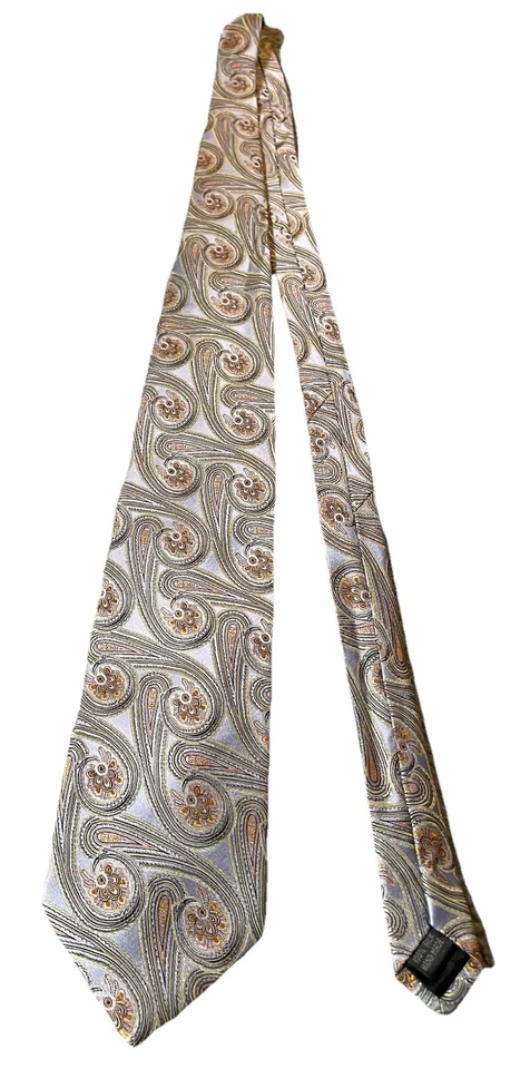 "Corbata de seda Martin Wong Collection cachemira gris amarillo clásica 57""x4""" Foto 2 de 4