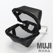 MUJI Nylon Rigid Mesh Compact Pouch Plam Size with Carabiner Black 7 x 6 cm