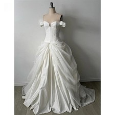 Ruched Victorian Boned Corset Ball Wedding Dress Vintage Drape Tulle Formal Gown