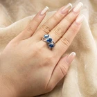 Triple Stone Neon Blue Topaz 3.10Ct 925 Sterling Silver Handmade Rings Size 6.75