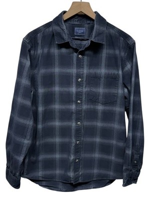 7 Diamonds Corduroy Shirt Mens Sz L Blue Plaid Button Up Pocket Long Sleeve