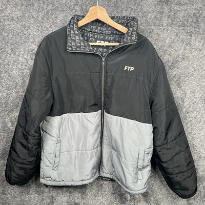 FTP Two Tone Puffer Jacket Coat Black Gray Size Medium Basketball Hypebeast  Zip