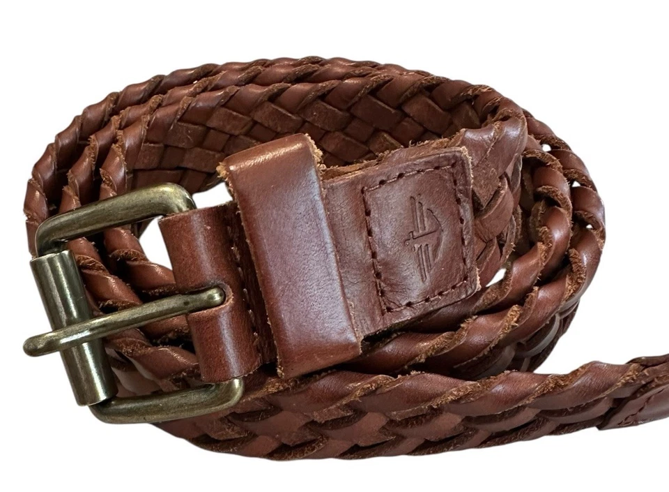 Cinturón Dockers Para Hombres Marrón Trenzado Tejido Grano Completo Cuero Hebilla Talla 40 Clásico Foto 2 de 4