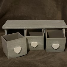 3 Drawer - Grey - Table-Top Desk Tidy - Jewellery Box - Shabby Chic (D)