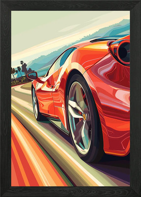 Roter Ferrari Speeding gerahmtes Wandbild Poster Leinwanddruck Bild