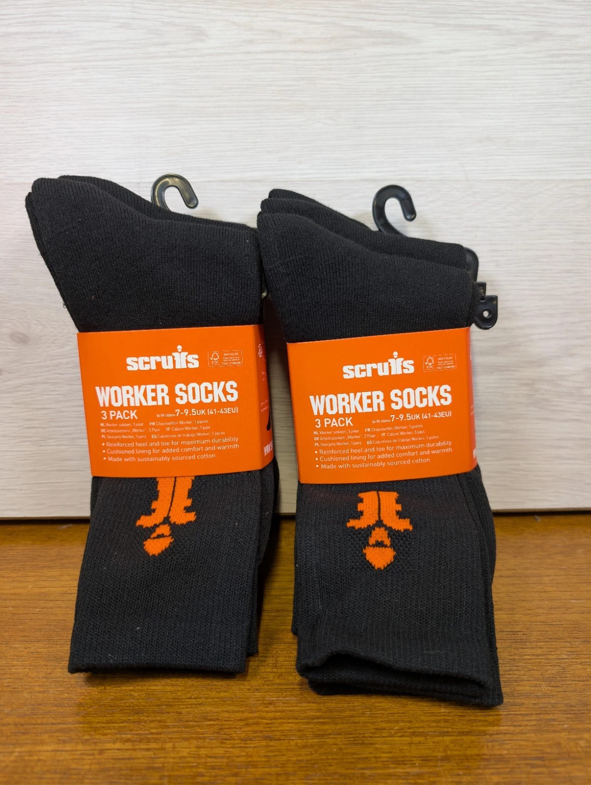 Scruffs Worker Socks 6 Pack Black UK 7-9.5 Cushioned Work Boot Socks 2 x 3 Pack