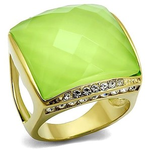 Authentic Women's Ring, Apple Green Synthetic Stone, 14K Gold Plated, Stainless Steel