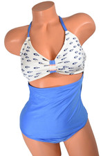 Women's Splendid Summer School Cutout Blue/White One Piece Swimsuit Size L NWT