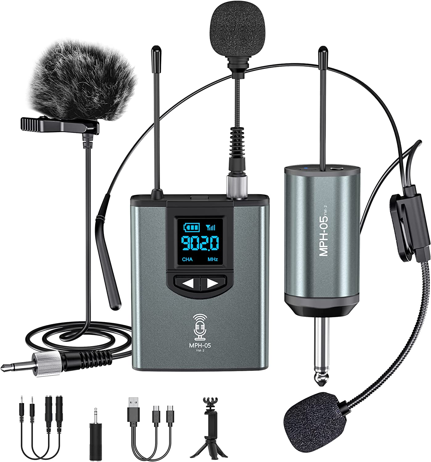 Ttstar Wireless Mic System with Headset Stand and Lavalier Mic Rechargeable