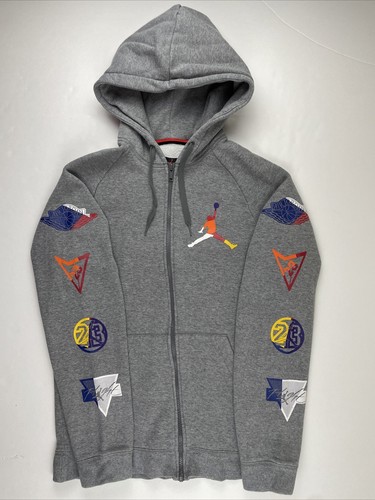 Air Jordan Full Zip Hoodie Mens S Gray Printed Logos on Sleeve Cotton Blend - Picture 2 of 15