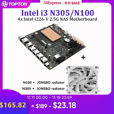 Topton 6-Bay Mini ITX NAS / N100 N305 N355, 4x2,5G, 2xNVME, 6xSATA, DDR5, PCIEx1