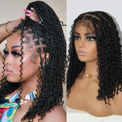 12 Inch Curly Braided Full Lace Front Wigs Box Braid Women Synthetic Goddess