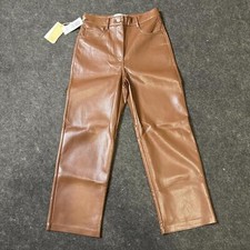 Wilfred Melina Vegan Leather High Rise Straight Cropped Pants, 2 US, Cognac
