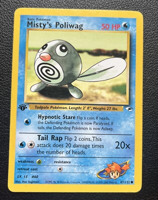Pokémon TCG Misty's Poliwag Gym Heroes 1st Edition Common Near Mint NM 87/132