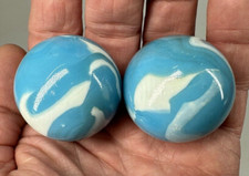 2 BOULDERS 35mm NEPTUNE Marbles Glass Blue/White LARGE HUGE Swirl