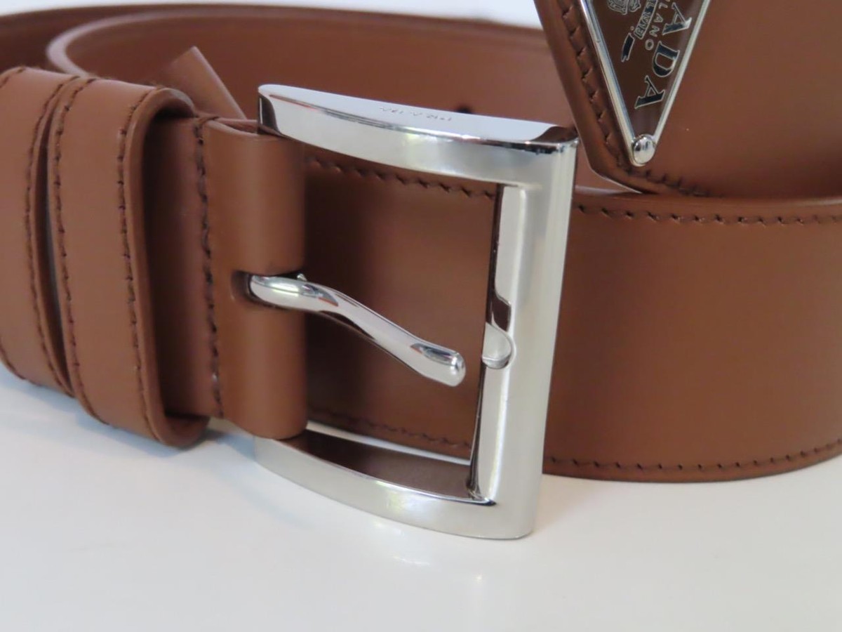 プラダ　PRADA ベルト　75/30 PRADA Brown Leather Enamel Logo Belt Size 75/30 | eBay