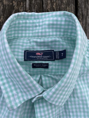 Vineyard Vines ~ EASTER! Boys Green White Plaid Whale Shirt Button Up ~ Size 7 - Picture 3 of 6