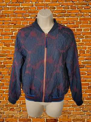 NEXT PETITE DAMEN-BOMBERMANTEL GRÖSSE UK 8P WEINROT/MARINEBLAU JAQUARD LÄSSIG REISSVERSCHLUSS JACKE
