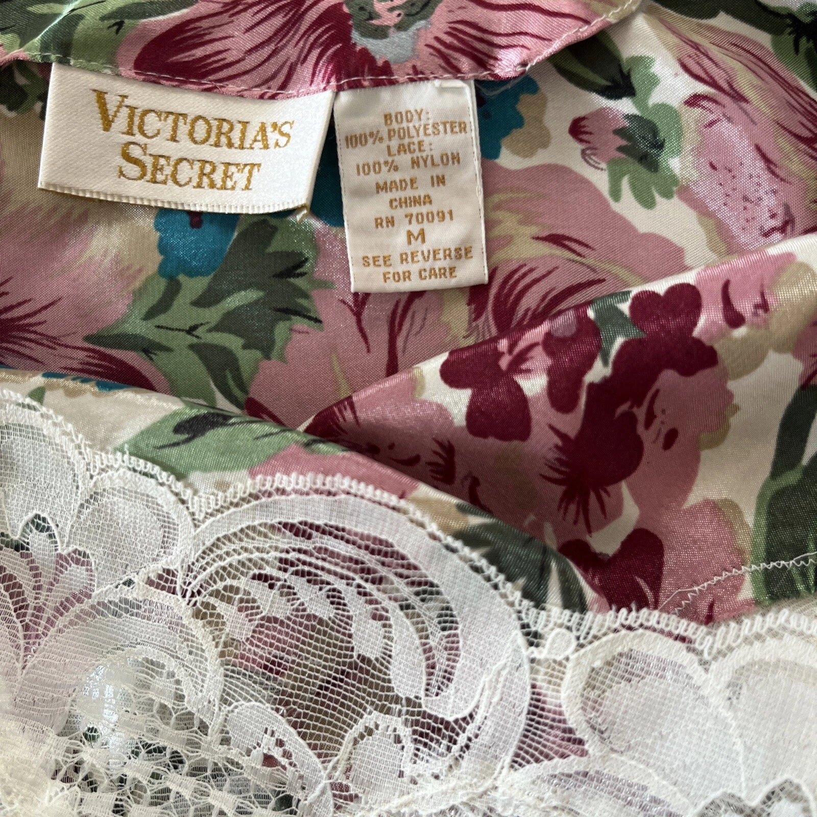 UNDERCOVER Abito donna vintage etichetta oro Victorias Secret chemise raso floreale slip M anni 90