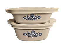 Vtg 2pc Lot Corningware Bowls W/Lids P-44-B P-41-B Cornflower 1 3/4 & 2 3/4 Cup