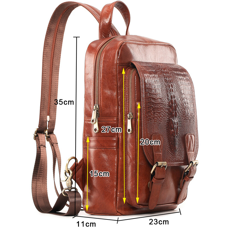 Bolso de hombro vintage de cuero genuino con cabestrillo bandolera pecho mochila de viaje