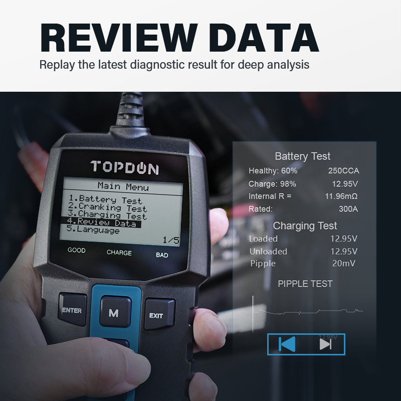 TOPDON BT100-E Car Battery Tester 12V Load Tester 100-2000CCA Auto Alternator UK