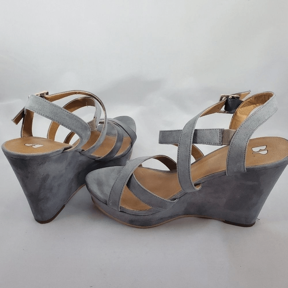 BRASS PLUM Faux Suede Blue Wedges Size 8M