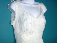 Vtg Sears White Cotton Goddess Style Nightgown Chiffon Bodice W/ Flowers Sz 36