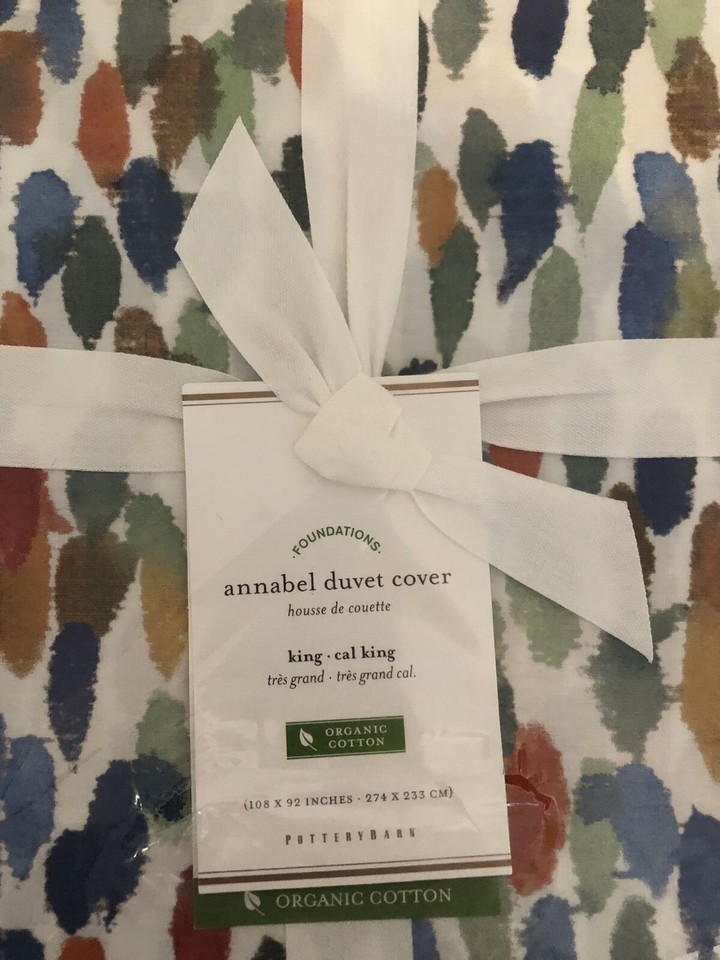 Pottery Barn Annabel Watercolor Dot Organic Percale Cal King Duvet