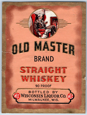1920s-30s Old Master Straight Whiskey Wisconsin Liquor Co Label 2 WL2