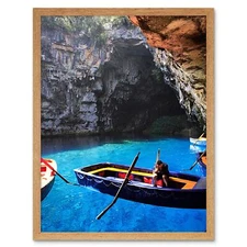 Boat Row Oars Melissani Cave Greece 12X16 Inch Framed Art Print