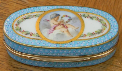 Tabatière Or Massif Porcelaine 18 Carats Décor Angelot XVIII ème Louis XVI - Photo 1/4