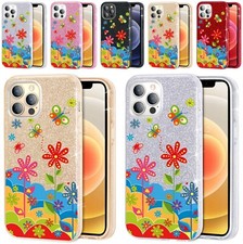 CUSTODIA COVER CASE IN TPU CON GLITTER PER IPHONE FARFALLA CON FIORI B327