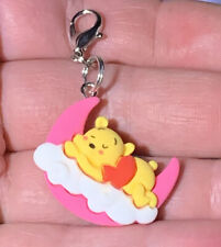 Winnie The Pooh Bear Sleeping On Moon Charm Zipper Pull  Keychain Add On Clip 