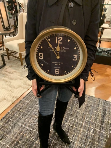 SHYAM XXL 16" MID CENTURY AGED METAL ROUND TABLE DESK MANTLE CLOCK 06094 - Picture 4 of 4