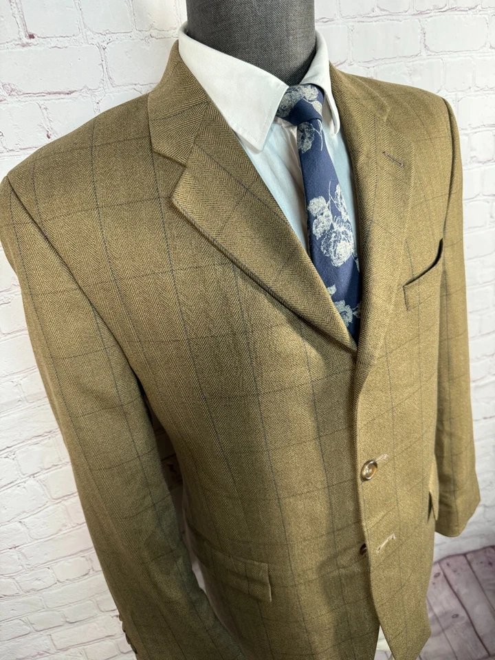 RALPH LAUREN Hombres Marrón Ventana-Panel Cuadros Traje Abrigo Deportivo Blazer Chaqueta TALLA 40S Foto 3 de 4