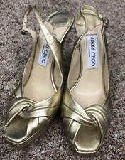 Jimmy Choo London Womens Gold Platform Stiletto Peep Toe Sling Back Shoe US 6