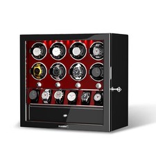 Red Automatic 8 Watch Winder Case with 6 Watches Display Storage Box LED Light