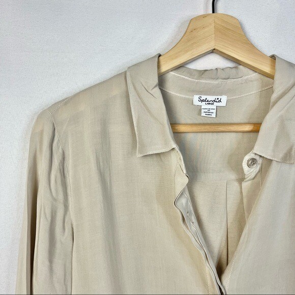 Splendid Beige Covered Button Cropped Long Sleeve… - image 3