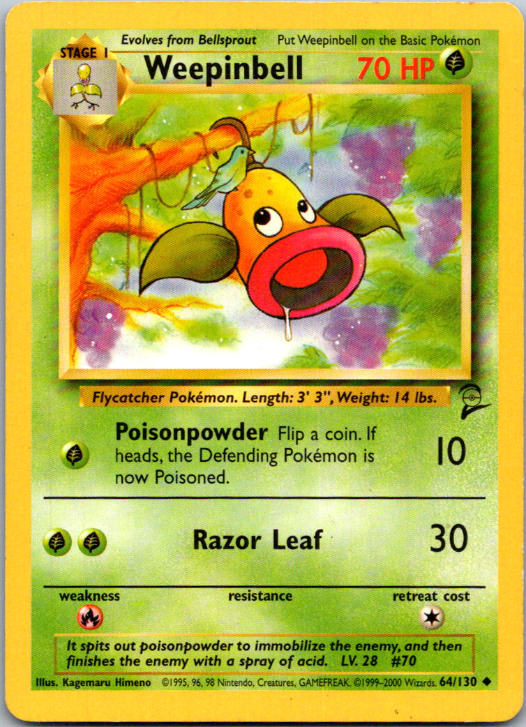WEEPINBELL - Base Set 2 - 64/130 - Uncommon - Pokemon Card Unlimited 2000 LP-NM