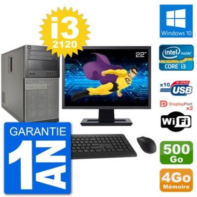 PC tour DELL 7010 Bildschirm 22 '' Intel i3-2120 RAM 4Go Scheibe 500Go Windows 10