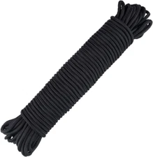 30M Black Nylon Rope, 1/4-Inch Solid Nylon Line, Black Flagline String Cord, All