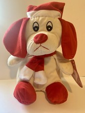KELLYTOY 2015 Beige Sitting 13" Plush Stuffed Winter Dog With Hat  Scarf NEW
