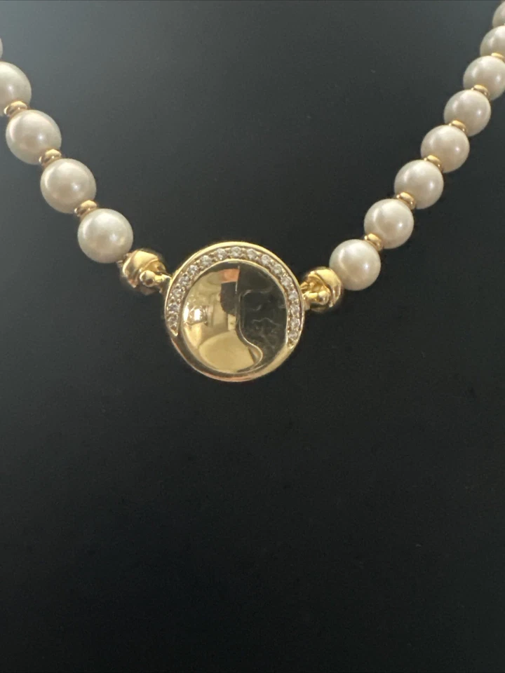 "Precioso collar de perlas con colgante de diamantes movados de oro amarillo de 18 K 750 🔥🔥16""" Foto 4 de 4