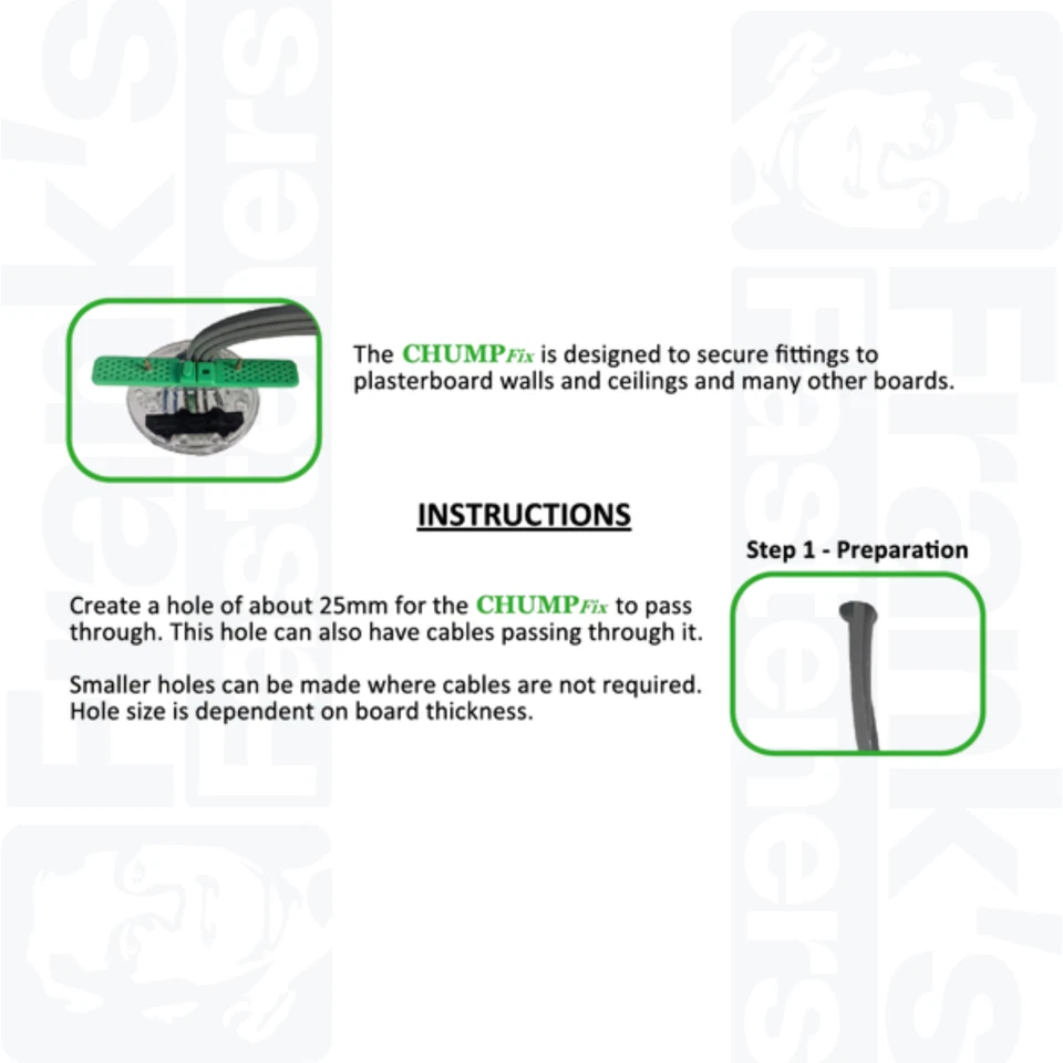 CHUMPfix - installation of light fittings, sockets - Holds 50kg - Pack of 5-25 - Image 2 of 4