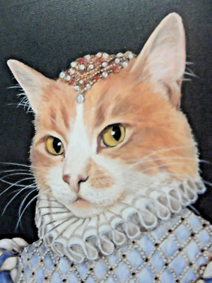 Carol Lew Cat as Queen Elizabeth Wall Art Plaque Canvas on Wood